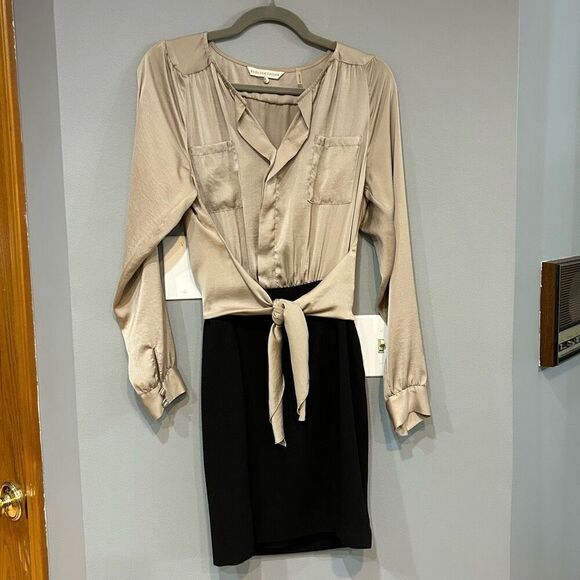 Rebecca Taylor‎ Hidden Agenda Dress champagne black size 6 - Picture 1 of 13
